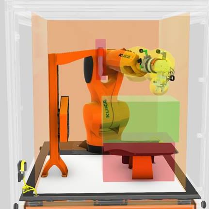 Figure 8.  Developers can refine position related  safety monitoring using  KUKA.SafeOperation software with which they can define an operating area and model end-effector tools. (Image source: KUKA Robotics)